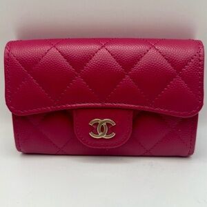 Rare HTF Chanel Wallet Pink 2022 Interlocking CC Wallet Snap Pink Chanel Wallet